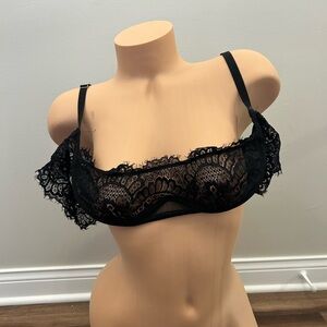 Dolls Kill Festival Rave Dancerwear Elegant Black Lace Off the Shoulder Bra